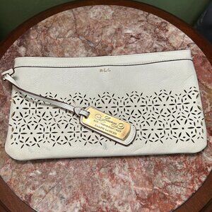 Ralph Lauren White Leather Eyelet Clutch